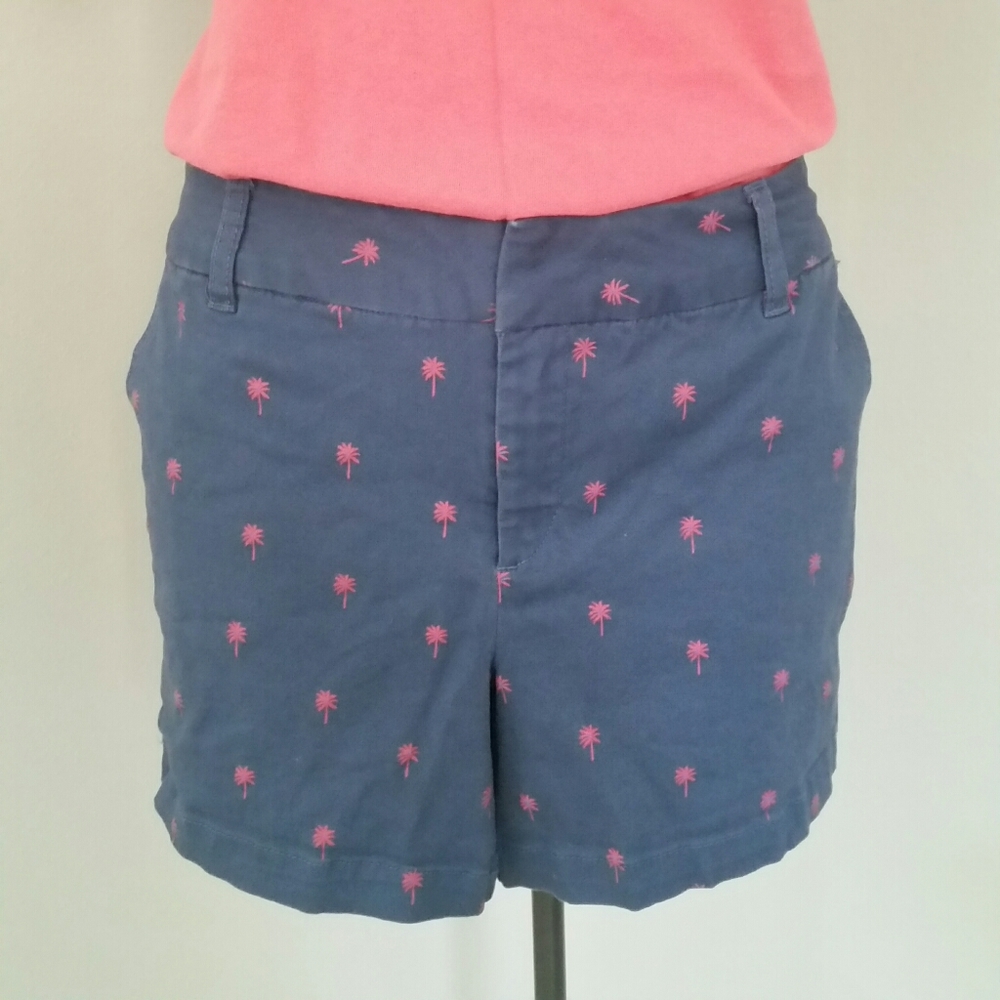 Navy Shorts with Coral Palm Trees